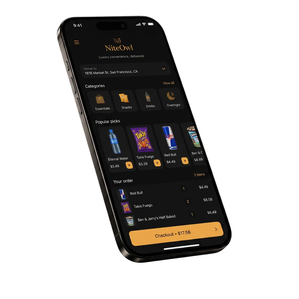 NiteOwl ordering experience on iPhone