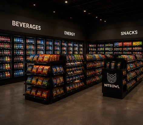 Beverages, energy, and snacks aisles